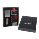 Zippo Smokers Set (Lighter Gas, Flints und Lighter "Chrome-Brushed") + Original-Zippo-Box