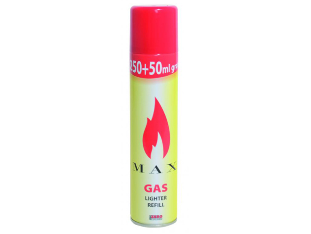 Max Lighter Gas with Plastic-Valve, 250ml + 50ml for free!