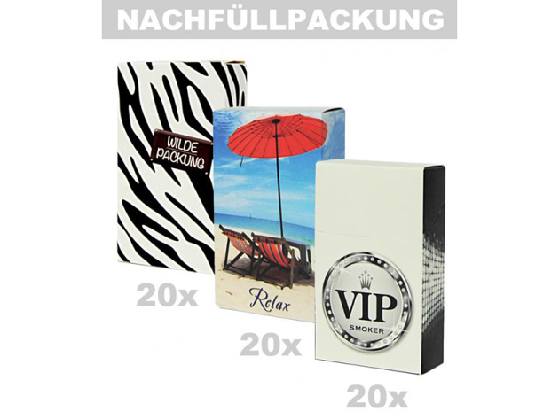 Cover 100er Zigaretten-Schachtel, 60er Nachfüllpackung, 3 Motive