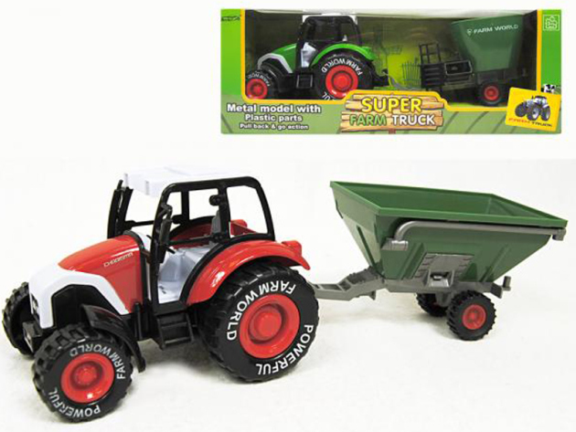 Farm Tractor with Trailer (Red or Green)
