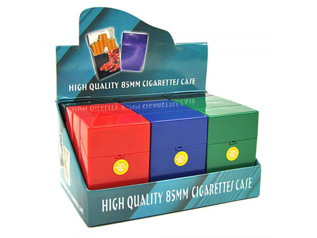 Cigarette Boxes "Bunt-Uni", capacity: 20 cigs., 12p display, with pressable button